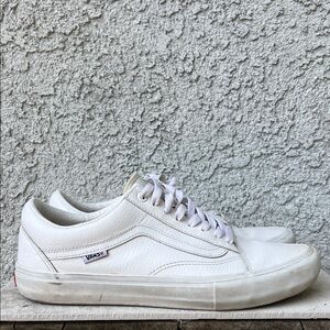 Vans Men's Classic White on White Leather Sneakers Skateboard Shoes Pro Customs